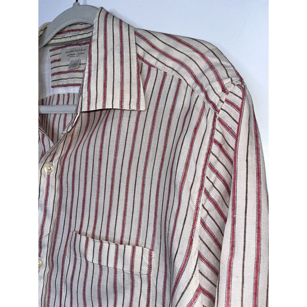 Banana Republic Retro Men’s Button Up Linen Shirt Striped Size L